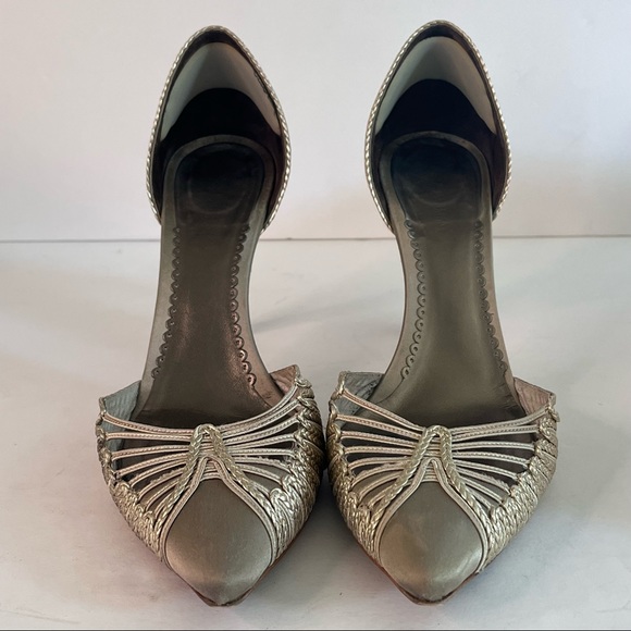 Giorgio Armani Metallic Embroidered Satin Heels - Picture 7 of 12